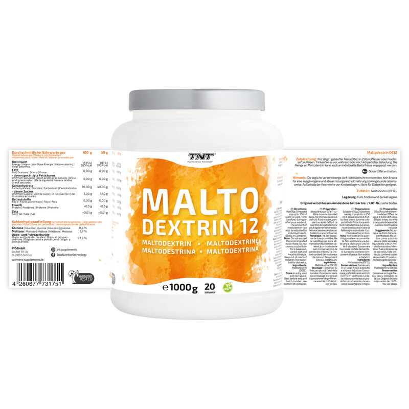 TNT Maltodextrin 12 - 1000g Dose Etikett