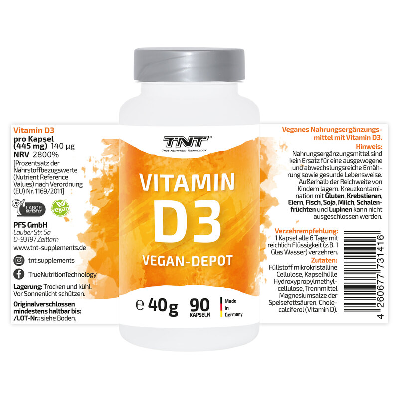 TNT Vitamin D3 Vegan-Depot A+ Bilder 90 Kapseln